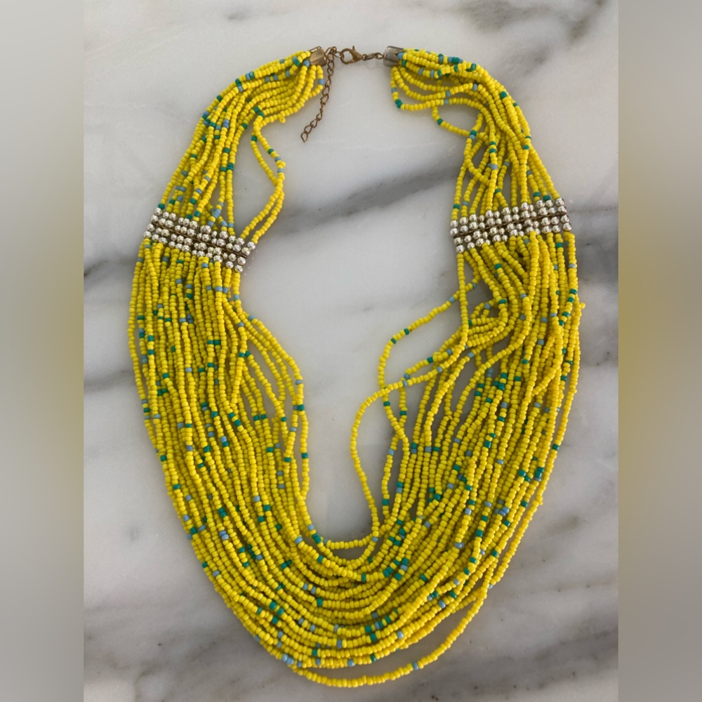 Seed bead yellow multicolored layered necklace